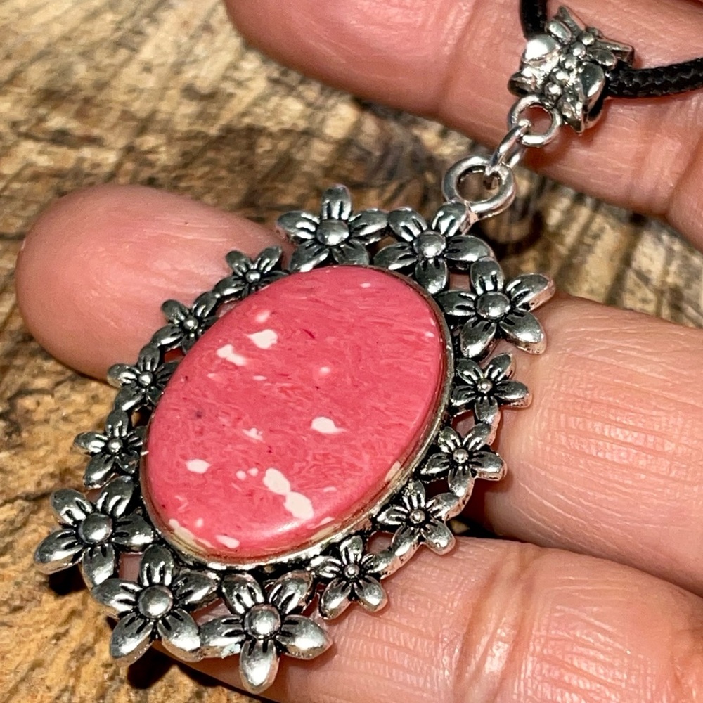 Pink & White Rainbow Calsilica Pendant 2”